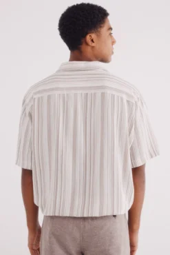 Camisa manga corta multi raya lino viscosa
