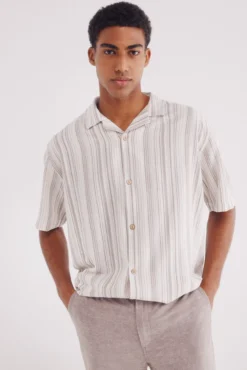 Camisa manga corta multi raya lino viscosa