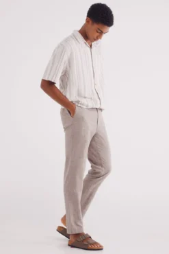 Camisa manga corta multi raya lino viscosa