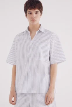 Camisa manga corta popelín rayas
