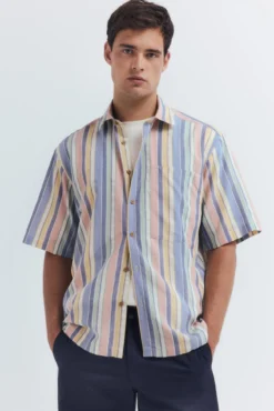 Camisa manga corta rayas tencel