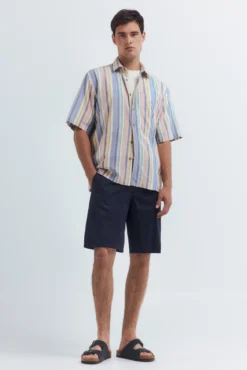 Camisa manga corta rayas tencel