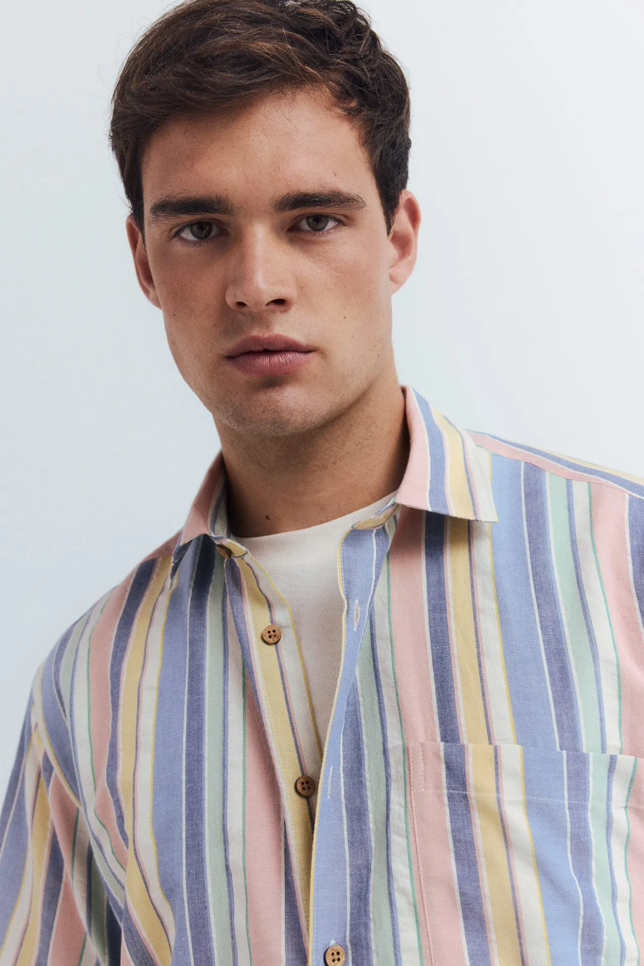 Camisa manga corta rayas tencel