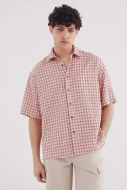 Camisa manga corta seersucker cuadros