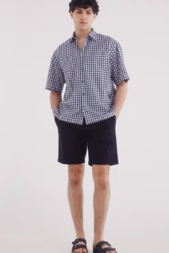 Camisa manga corta seersucker cuadros