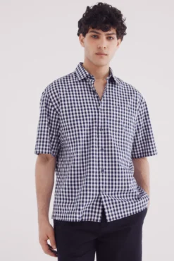Camisa manga corta seersucker cuadros