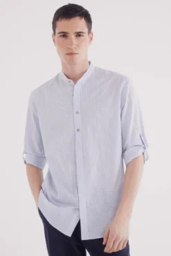 Camisa mao 3/4 seersucker rayas