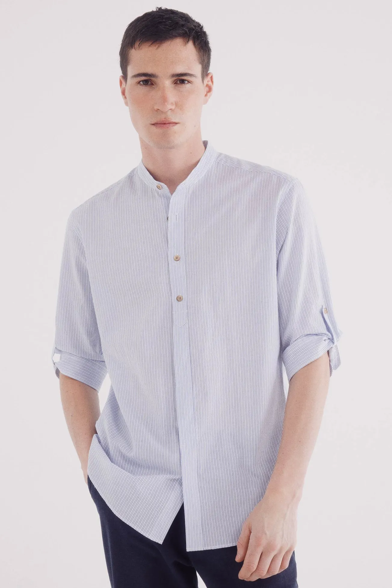 Camisa mao 3/4 seersucker rayas