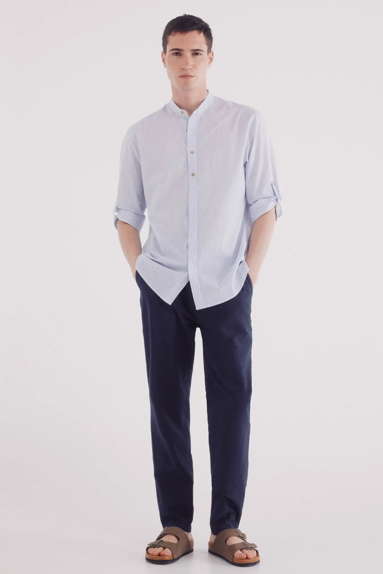 Camisa mao 3/4 seersucker rayas