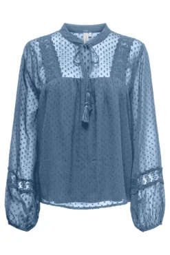 Camisa premamá de mangas abullonadas y tejido con detalles de encaje