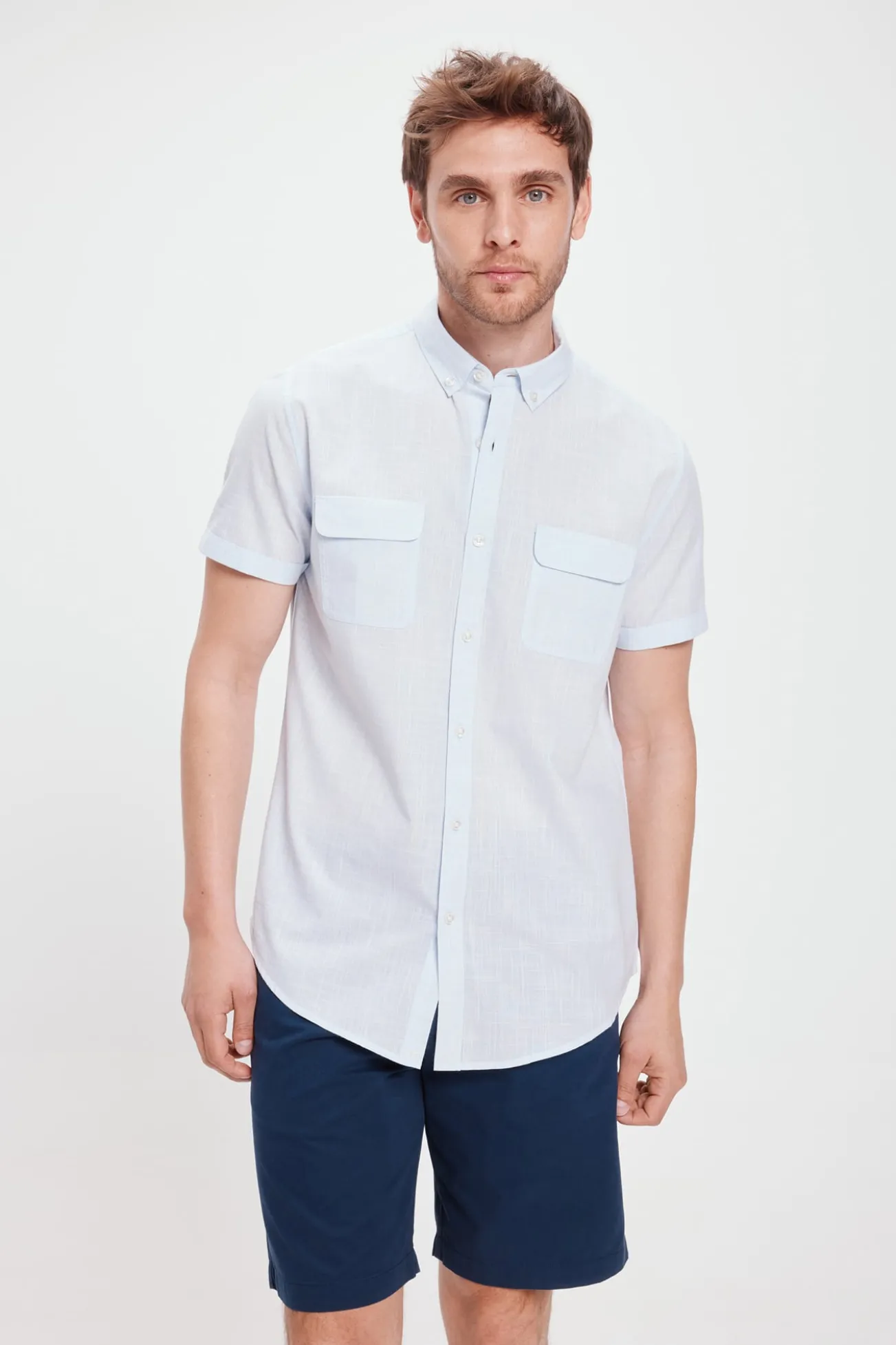 Camisa Slub Lisa Bolsillos