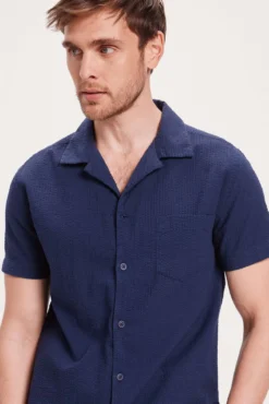 Camisa Solapa Corta Seersucker