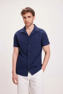 Camisa Solapa Corta Seersucker