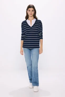 Camiseta combinada escote pico