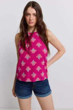 Camiseta cuello halter estampada