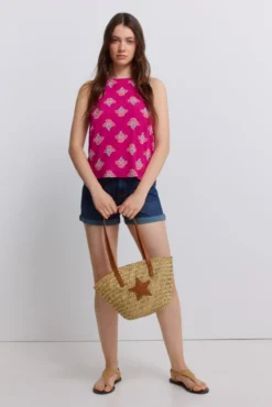 Camiseta cuello halter estampada