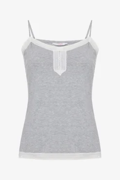 Camiseta de pijama tirantes gris detalle encaje