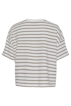Camiseta felpa a rayas de cuello cerrado y manga corta