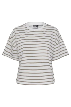 Camiseta felpa a rayas de cuello cerrado y manga corta