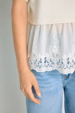 Camiseta manga corta con puntilla
