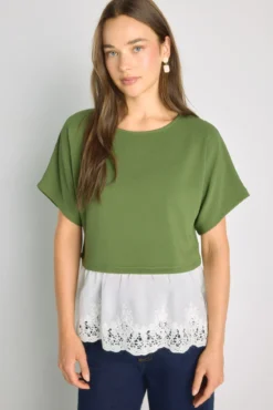 Camiseta manga corta con puntilla