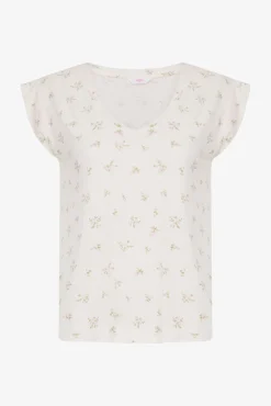 Camiseta manga corta de pijama marfil flores