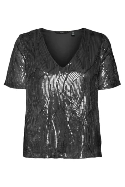 Camiseta manga corta lentejuelas