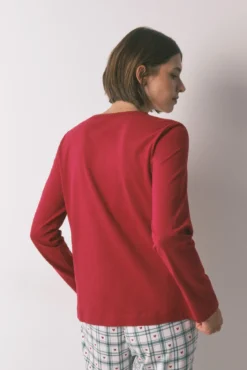 Camiseta manga larga 100% algodón rojo