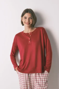 Camiseta manga larga punto ante rojo