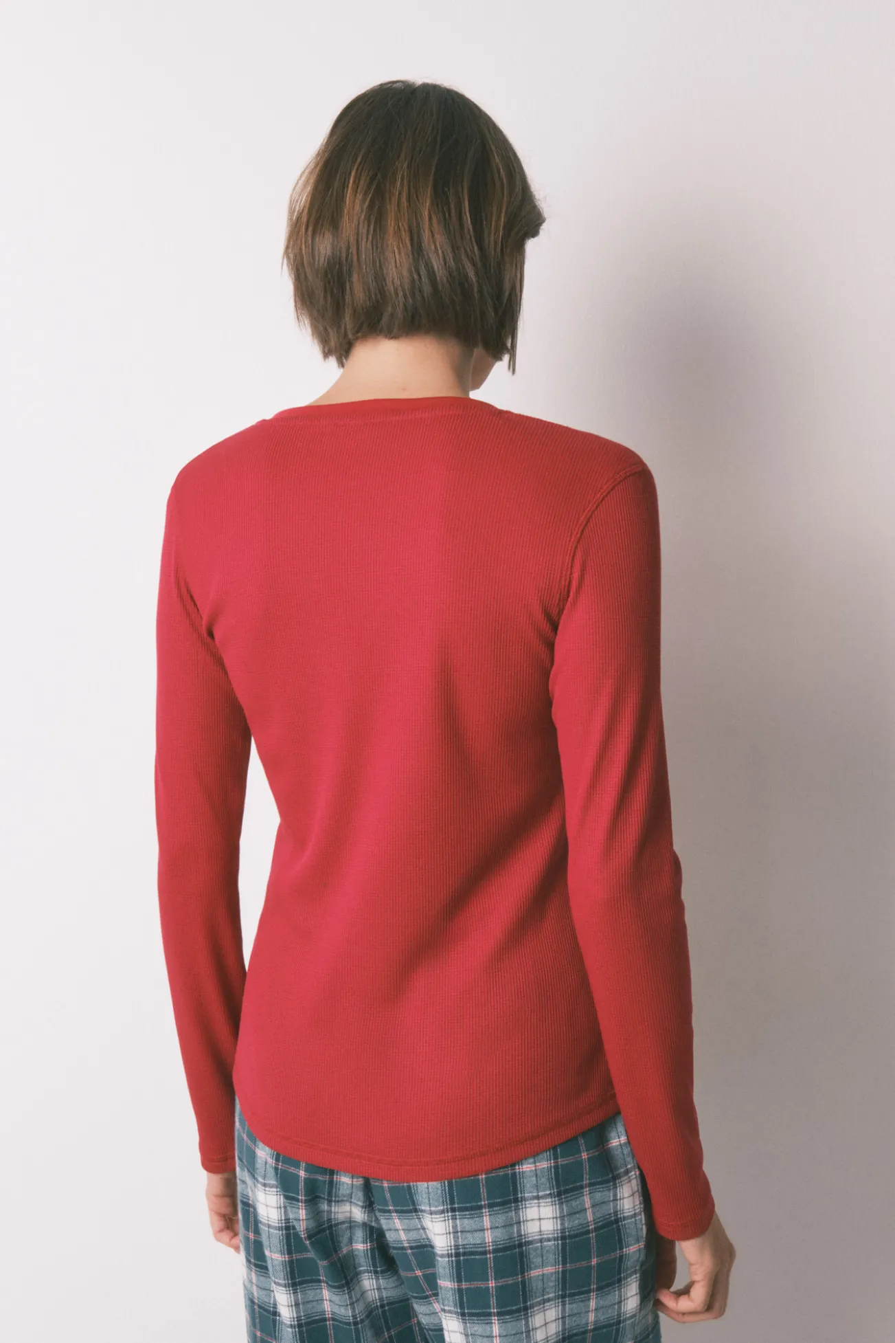 Camiseta manga larga waffle rojo