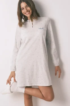 Camisón corto 100% algodón efecto brillo gris