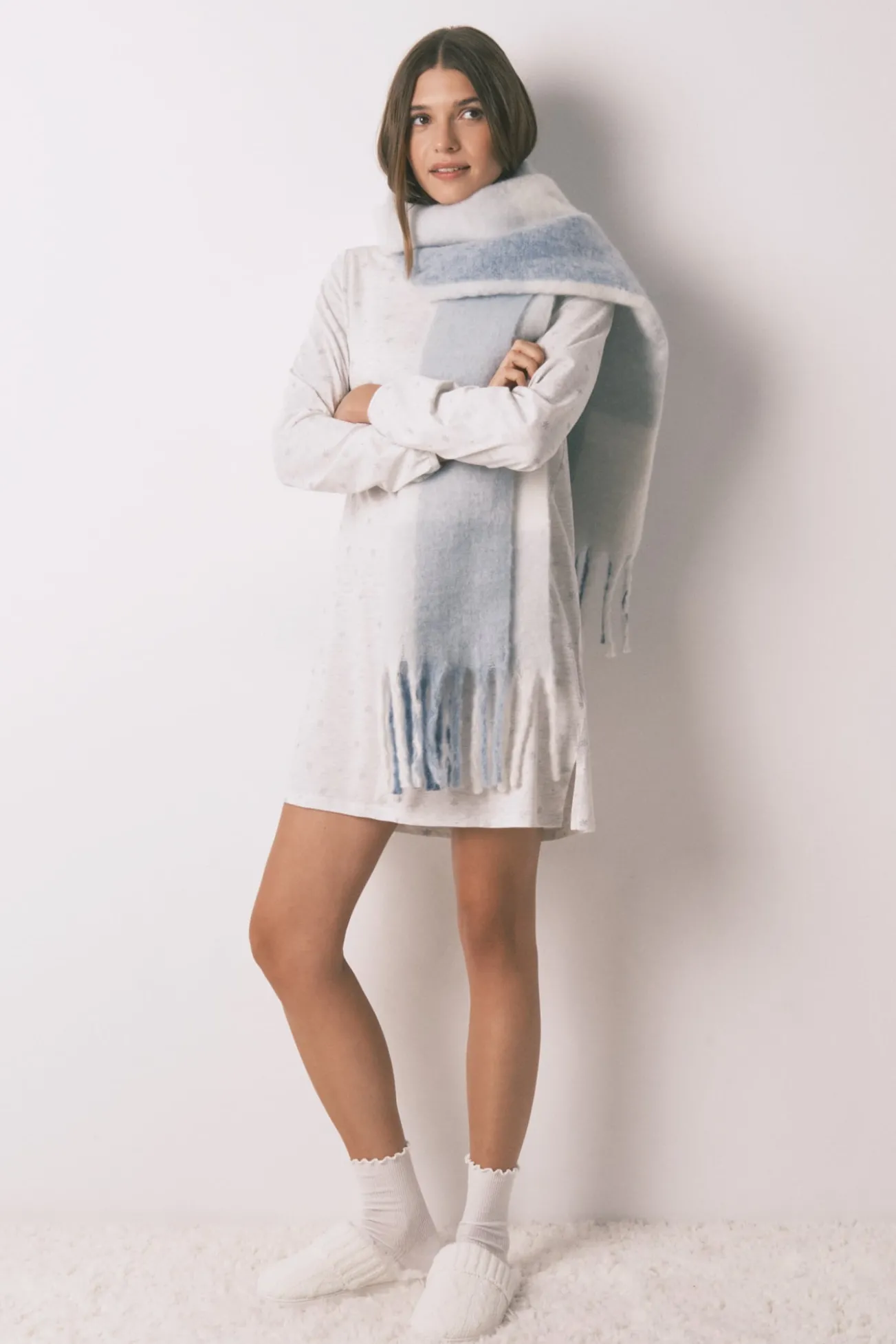 Camisón corto 100% algodón efecto brillo gris