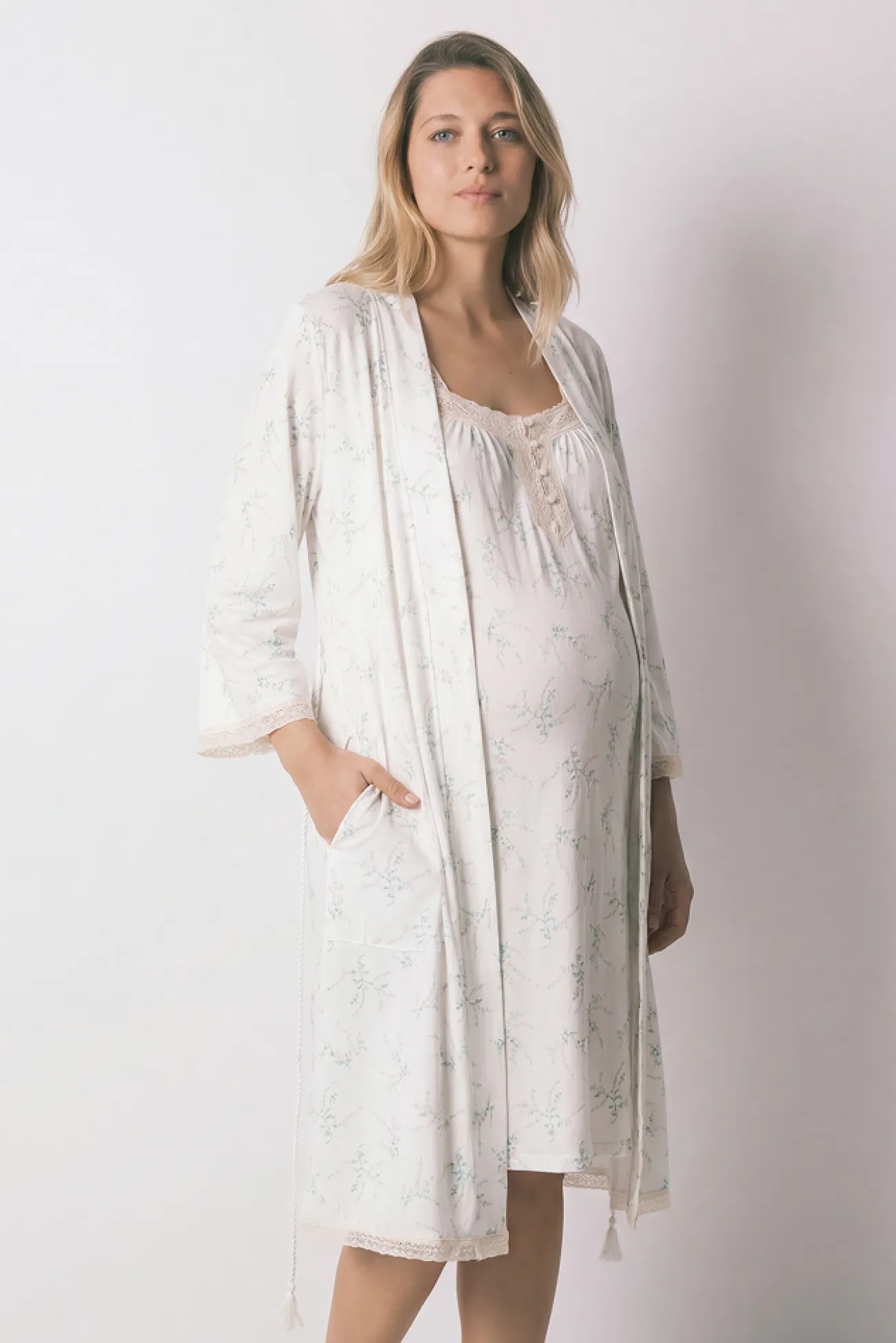 Camisón corto "maternity" algodón estampado flores