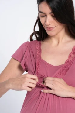 Camisón de lactancia manga corta con encaje