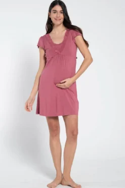 Camisón de lactancia manga corta con encaje