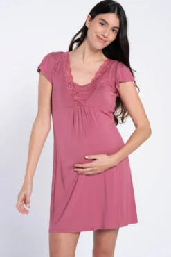 Camisón de lactancia manga corta con encaje