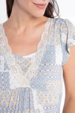 Camisón lactancia m/c estampado parches