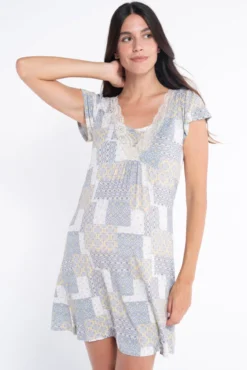 Camisón lactancia m/c estampado parches