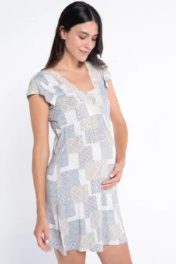 Camisón lactancia m/c estampado parches