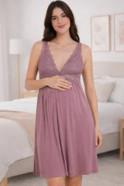 Camisón lencero con encaje premamá