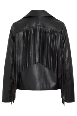 Cazadora biker de polipiel con flecos