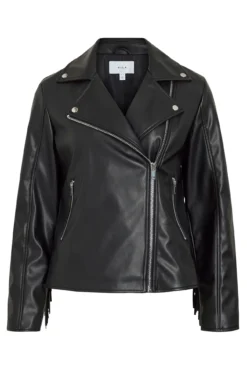 Cazadora biker de polipiel con flecos