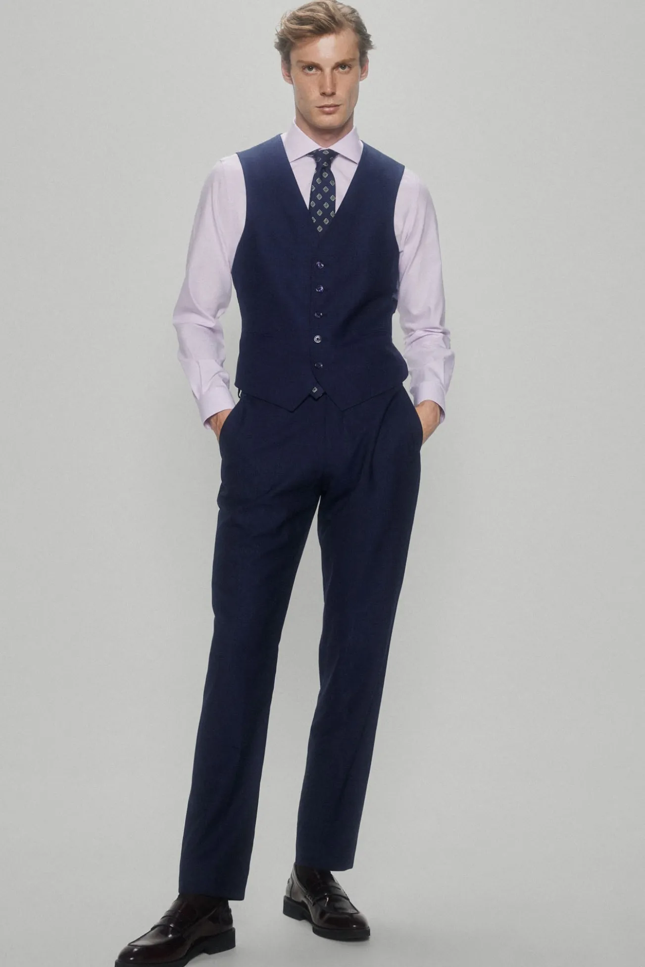 Chaleco cuadros marino slim