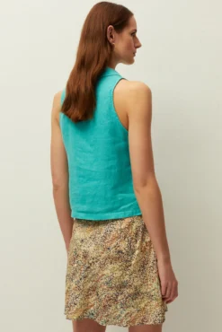 Chaleco lino cuello camisero