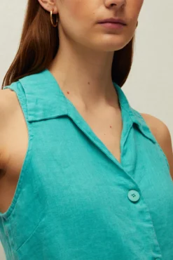 Chaleco lino cuello camisero
