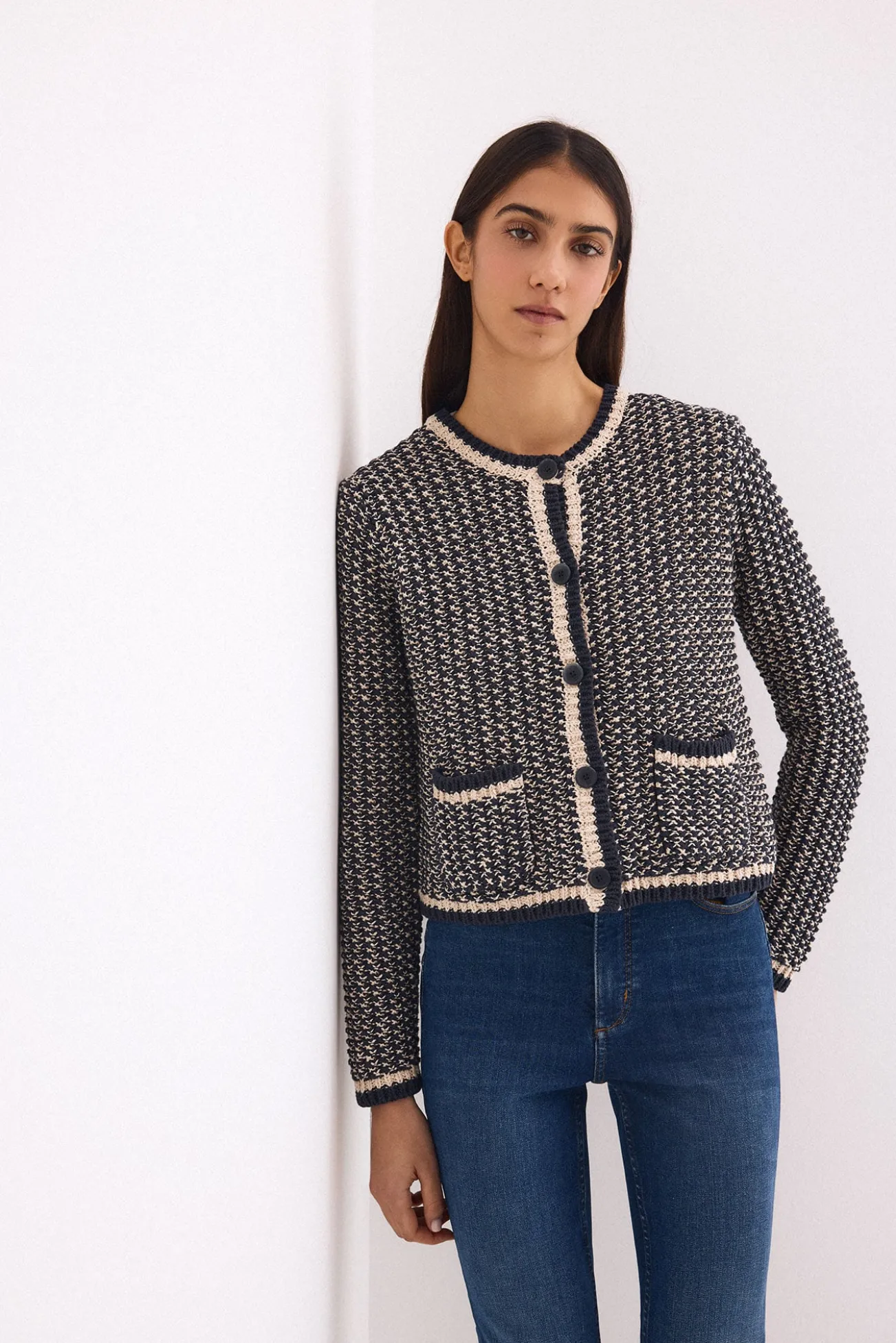 Chaqueta de punto con estructura fantasía multicolor
