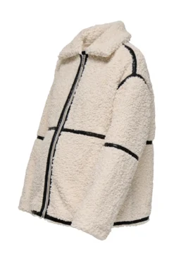 Chaqueta Teddy premamá beige con detalle de cintas negras