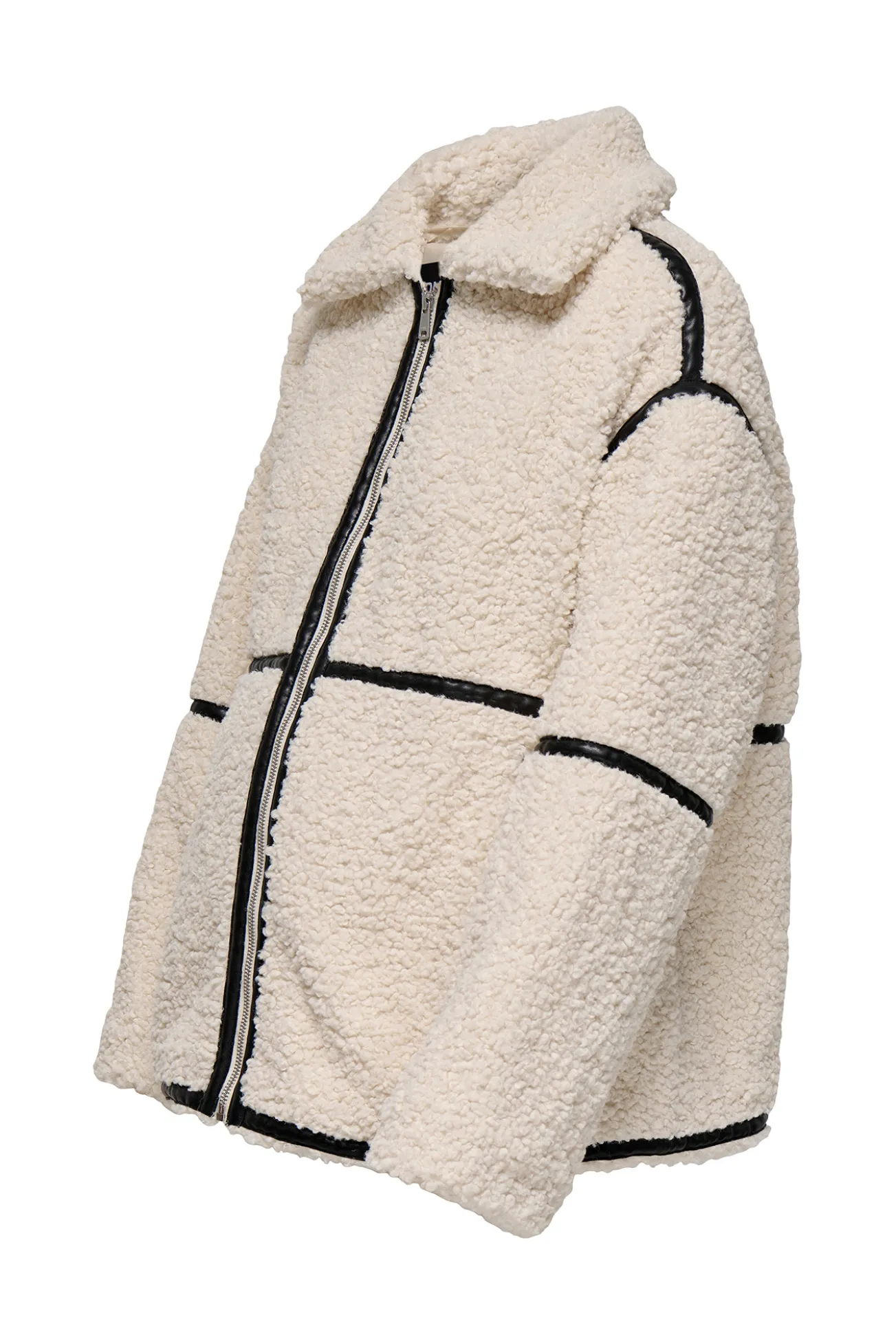 Chaqueta Teddy premamá beige con detalle de cintas negras