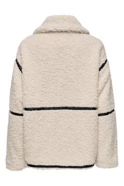 Chaqueta Teddy premamá beige con detalle de cintas negras