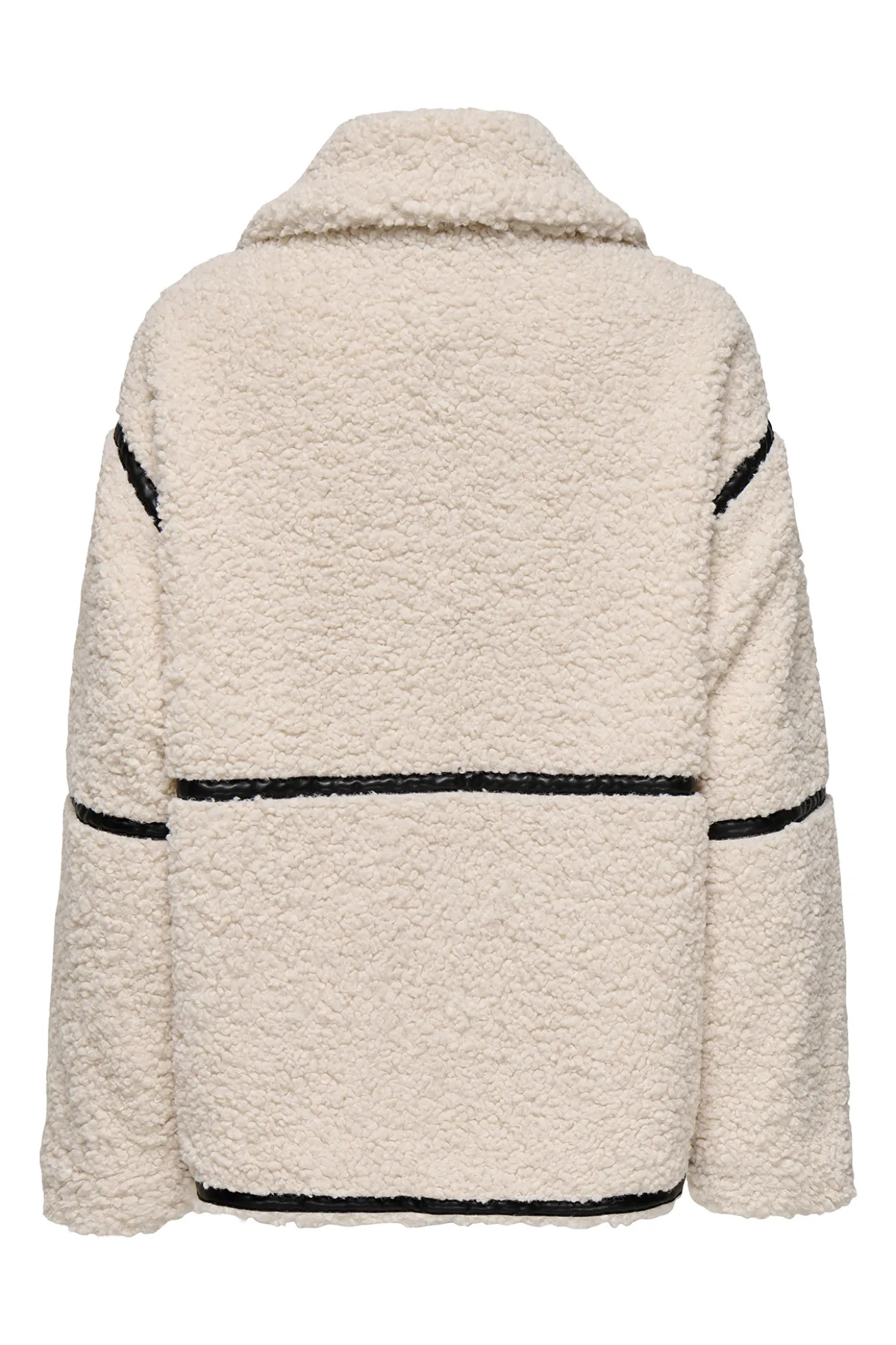 Chaqueta Teddy premamá beige con detalle de cintas negras